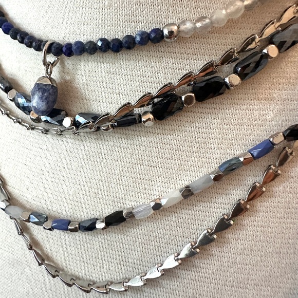 Elegant silver and Blue beads Layered convertible and adjustable Necklace. - Picture 6 of 11